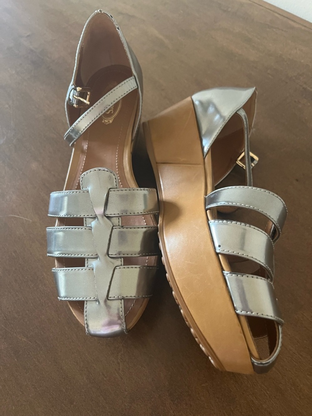 Tod's Metallic Silver Mary Jane Sandals